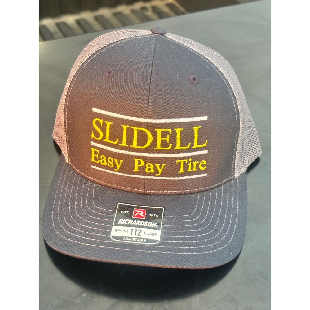 Richardson 112 Trucker Hat Slidell Easy Pay Tire Mesh Snapback Cap Charcoal Grey